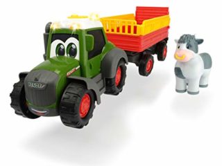 Dickie Toys Happy Series - Tractor de Juguete Happy Fendt con Remolque de Animales y Figura de Vaca, para Niños a partir de 1 Año - 30 cm