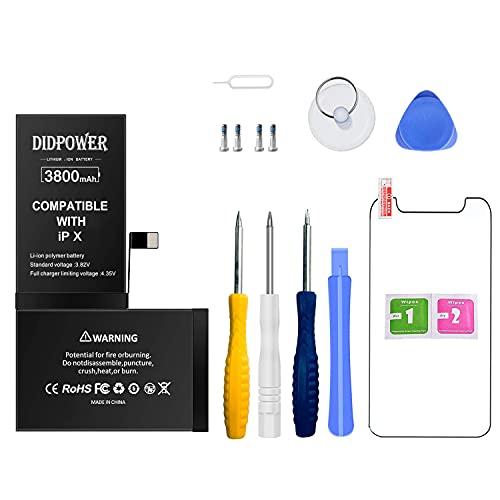 Didpower Reemplazo Compatible con iPhone X 3800mAh [Super Capacidad] Batería con Kits de Herramientas de Reparación, Hoja de Vidrio Templado, Manual de Reparación