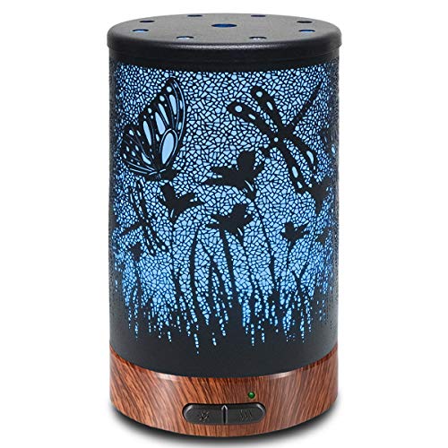Difusor de Aceite Esenciales Difusor de Aromaterapia Humidificador Ultrasónico Apaga Cuando sin Agua LED Cambiado de 7 Colores para en Casa la Oficina y Yoga 100ml