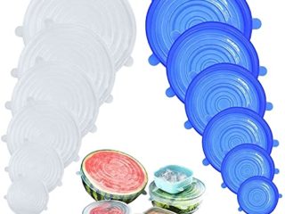 DigHealth Tapas de Silicona EláSticas, 12 Paquetes de Varios TamañOs de Fundas para Tazones de Silicona, Reutilizable Fundas Protectoras para Alimentos Tapa Tazas, Boles o Tarros,Sin BPA, Lavavajillas