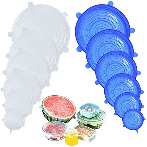 DigHealth Tapas de Silicona EláSticas, 12 Paquetes de Varios TamañOs de Fundas para Tazones de Silicona, Reutilizable Fundas Protectoras para Alimentos Tapa Tazas, Boles o Tarros,Sin BPA, Lavavajillas