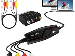 DIGITNOW!Convertidor de Captura de Vídeo USB,Hi8 VHS a DVD Digital Grabber Grabador ,Capturadora de Audio Vídeo para Mac Windows,Digitalizadora y Edite con Adaptador Scart/AV