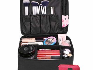 DIMJ Neceser Maquillaje, Bolsa de Maquillaje Ligera con Divisores Bolsillos Profesional Organizador de Maquillaje Bolso de Cosméticos de Viaje con Bolsa de Cable USB (Negro)