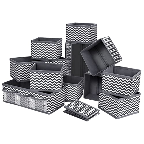 DIMJ Organizador Cajones Juego de 12 Cajas Almacenaje Plegables de Tela Para Guardar Ropa, Cajas Organizadoras de Almacenamiento de Cajones Divisores para Sujetadores, Calcetines, Ropa Interior