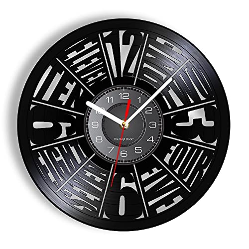 Disco de Vinilo Relojes de Pared LED Números arábigos y números en inglés Reloj de Pared de Vinilo Vintage Reloj de Pared de Corte Moderno matemático Reloj de decoración Interior silencioso para el h