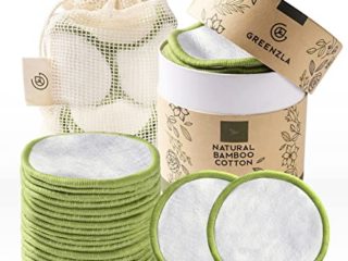 Discos desmaquillantes reutilizables Greenzla (20uds) con bolsa de lavandería lavable y caja de almacenamiento, bambú natural y algodón orgánico, Algodones desmaquillantes ecológicos reutilizables