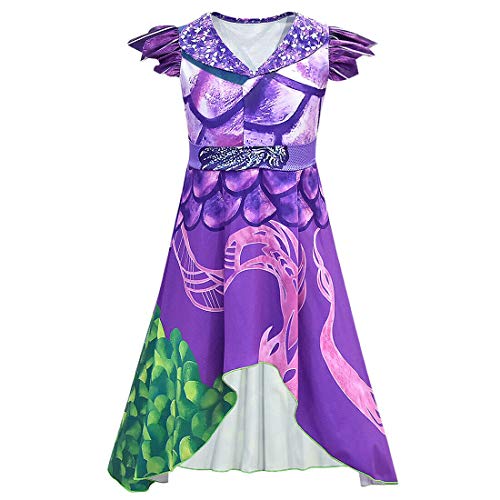 Disfraz de 3 descendientes para niños, disfraz de Audrey Mal Evie, disfraz de Halloween, fiesta de Navidad, para niños, de 4 a 12 años, VESTIDO PURPLE, 110 cm