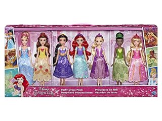 Disney Princess Party Dress Pack, Incluye Ariel, Aurora, Belle, Cinderella, Jasmine, Rapunzel, y Tiana Fashion Dolls
