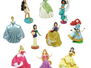 Disney Store: Juguete con 10 Figuras, Princesas en Sus Vestidos clásicos con Adornos de Purpurina, Incluye muñecas de Bella, la Princesa Jasmine, La Cenicienta y más, Adecuado para Mayores de 3 años