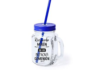 DISOK - Jarra Cristal con Caña Recuerdo Molón Color Azul en Caja Blanca - Jarras con Frases, Tazas Originales para Detalles, Recuerdos y Regalos de Comuniones (12)
