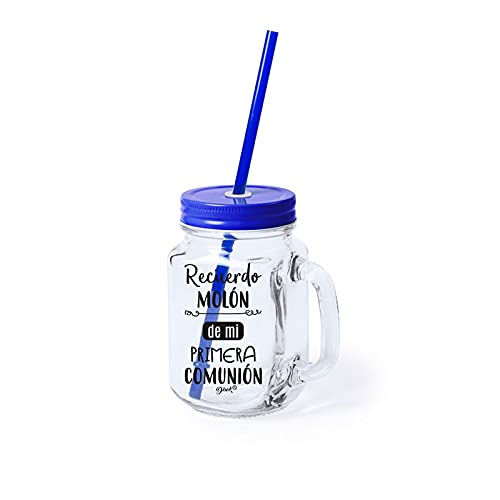 DISOK - Jarra Cristal con Caña Recuerdo Molón Color Azul en Caja Blanca - Jarras con Frases, Tazas Originales para Detalles, Recuerdos y Regalos de Comuniones (12)