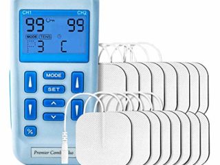 Dispositivo TENS combinado con estimulador muscular El Premier Plus simple Tens recargable de dos canales dispone de 30 programas preestablecidos para aliviar el dolor y la deformación muscular.