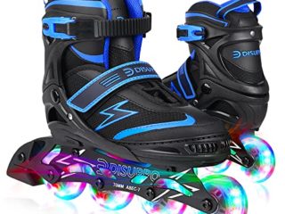 DISUPPO Patines en Línea Ajustables, Patines Transpirables para Niños, Adultos, Niñas, Adolescentes, Principiantes, con Ruedas Intermitentes de PU, Rodamientos ABEC-7 (EU 31-42) (Azul, L)