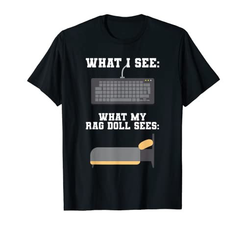 Divertido "lo que ve mi gato muñeca trapo" - Teclado cama gato Camiseta
