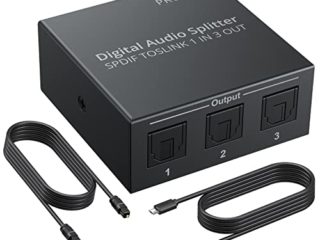 Divisor de Audio Toslink 1 Entrada 3 Salidas - 5.1CH SPDIF Splitter Audio Optico Soportar LPCM 2.0 / DTS / Dolby-AC3 con Cable Optico para PS3 STB Xbox VHS VCR Blue-Ray DVD HDTV Amplificador