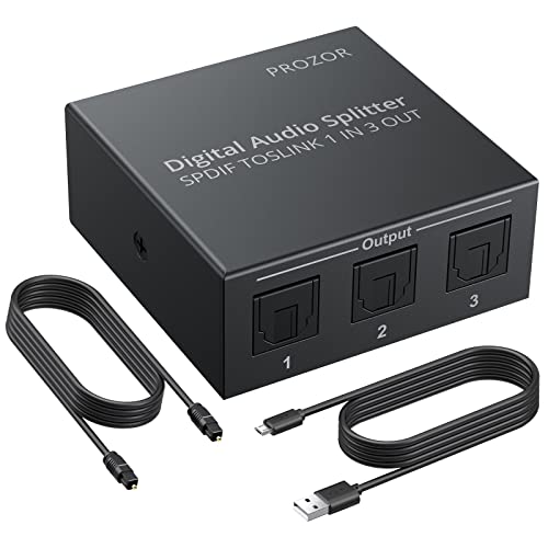 Divisor de Audio Toslink 1 Entrada 3 Salidas - 5.1CH SPDIF Splitter Audio Optico Soportar LPCM 2.0 / DTS / Dolby-AC3 con Cable Optico para PS3 STB Xbox VHS VCR Blue-Ray DVD HDTV Amplificador