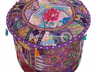 DK Homewares Indio Tradicional Ottomans and footrests Púrpura Dormitorio De Escabel 16 X 16 X 13 Pulgadas Redondo 45 X 45 X 30 Cm Colorful Decoración del Hogar Cubierta De Puff | Sólo Cubierta