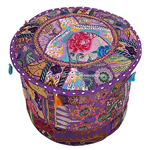 DK Homewares Indio Tradicional Ottomans and footrests Púrpura Dormitorio De Escabel 16 X 16 X 13 Pulgadas Redondo 45 X 45 X 30 Cm Colorful Decoración del Hogar Cubierta De Puff | Sólo Cubierta