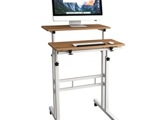 DlandHome Escritorio de Computadora Adjustable Mesa de Ordenador con 2 Estantes Mesa Auxiliar con Ruedas Escritorio de Pie de Altura 70-115cm Escritorio Multifuncional, Roble