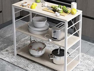 DlandHome Isla de Cocina/Estantería de Cocina Estante para Microondas Estante de Baker con 3 Estantes Estantería de Almacenamiento para Garaje Estante de Metal y Madera, Arce