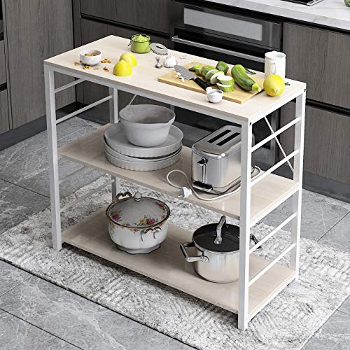 DlandHome Isla de Cocina/Estantería de Cocina Estante para Microondas Estante de Baker con 3 Estantes Estantería de Almacenamiento para Garaje Estante de Metal y Madera, Arce