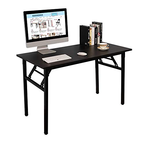 DlandHome Mesa Plegable Mesa de Ordenador 120x40cm Escritorio de Oficina Mesa de Estudio Puesto de Trabajo Mesa Plegable para salón/Comedor,Negro