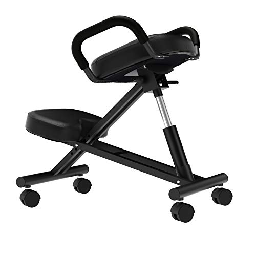DlandHome Silla Ergonómica de Rodillas con Cojines Gruesos y Cómodos, Asiento en Ángulo para Mejorar Tu Postura, Taburete Ajustable Silla de Oficina, Negro