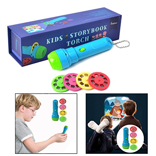 DMZK 2 en 1 linternas proyector Infantil con 4 Cuentos para Niños Niñas
