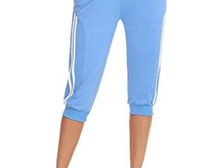 Doaraha Pantalones Pirata de Running Mujer Pantalón Capri Pants Deportivos 3/4 Capris Chándal Cintura Alta con Bolsillo para Deporte Yoga Fitness Correr Entrenamiento (Cielo Azul, XL)