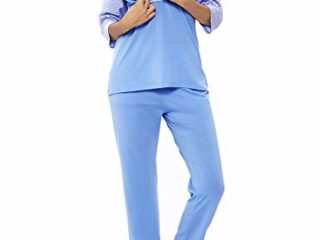 Doaraha Pijamas de Lactancia Mujer Invierno Conjunto Ropa Maternidad Rayas Manga Media Pijama Premamá Camiseta y Pantalones Algodón Embarazo Ropa de Dormir (Azul, L)