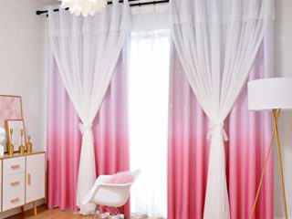 Doble capa aislamiento térmico tul cortina opaca,Cortinas térmicas Opacas y Visillos Cortina,recorte de estrella color degradado cortina,para Dormitorio de niña,salón,habitación infantil,1pcs