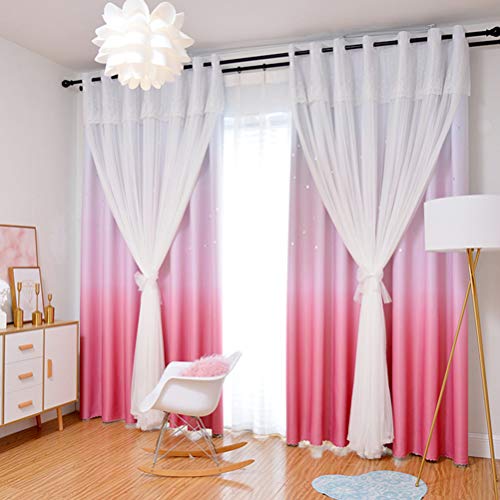 Doble capa aislamiento térmico tul cortina opaca,Cortinas térmicas Opacas y Visillos Cortina,recorte de estrella color degradado cortina,para Dormitorio de niña,salón,habitación infantil,1pcs