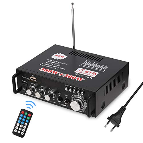 Docooler 12 V / 220V Mini Amplificador Audio Bluetooth,HiFi Audio Estéreo Amplificador 2CH Pantalla LCD de Alta fidelidad , BT FM Radio Portátil Auto Home 600 W, Mando a Distancia Audio Amplificador
