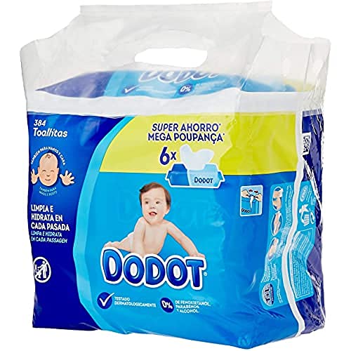 Dodot Toallitas para Bebé, 6 Paquetes de 64 Unidades, 384 Toallitas