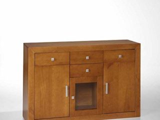 Dogar APARADOR 3 Puertas, 4 CAJONES Medida 86X130X42.(Alto/Ancho/Fondo) Madera Pino Maciza.Color Cerezo Claro