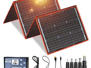 DOKIO Kit Panel Solar Plegable 160W Monocristalino Portátil, Plegable, Imermeable, ideal para la energía solar al aire libre, embarcaciones, camping, caravanas o autocaravanas. para batería de 12V