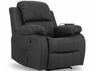 Don Descanso - Sillón Masaje Relax Calor Trevi Negro Reclinable 160º con 8 Motores Silenciosos, Calor Lumbar, Sist. Masaje 4 Zonas y Acabado en PU Anti-Cuarteo [Incluye Mando]. Ideal Gente Mayor