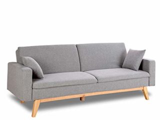 Don Descanso, Sofá Cama 3 plazas Reine, Tapizado en Tela, Color Gris Claro, Sistema Apertura de Libro o Clic-clac, Medida sofá: 201x73x79 cm, Medida Cama: 201x99x42 cm, Incluye 2 Cojines
