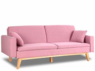 Don Descanso, Sofá Cama 3 plazas Reine, Tapizado en Tela, Color Rosa, Sistema Apertura de Libro o Clic-clac, Medida sofá: 201x73x79 cm, Medida Cama: 201x99x42 cm, Incluye 2 Cojines