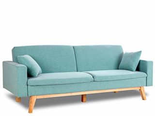 Don Descanso, Sofá Cama 3 plazas Reine, Tapizado en Tela, Color Verde Menta, Sistema Apertura de Libro o Clic-clac, Medida sofá: 201x73x79 cm, Medida Cama: 201x99x42 cm, Incluye 2 Cojines