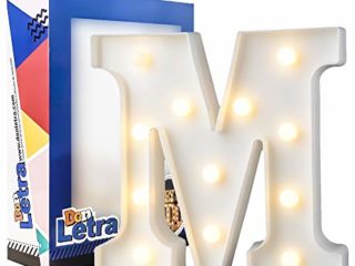 DON LETRA Letras Luminosas Decorativas con Luces LED, Letras del Alfabeto A-Z, Altura de 22cm, Color Blanco - Letra M