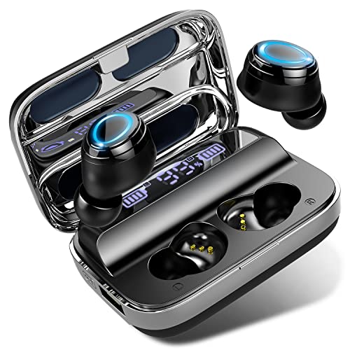 Donerton Auriculares Bluetooth 5.1 Inalámbrico, Auriculares Bluetooth con 140H Caja de Carga, HiFi In-Ear Auriculares con Microfono, Pantalla LCD Inteligente, Puerto de Carga Tipo C, IP7 Impermeable