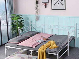DORAFAIR Cama de día Doble Marco de Cama de Metal con Cama extraíble, Blanco 190 x 177 x 95 cm