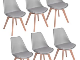 DORAFAIR Pack 6 Sillas de Comedor Estilo Nórdico Silla Escandinava con Las piernas de Madera de Haya Maciza y Cojín Cómoda,Gris