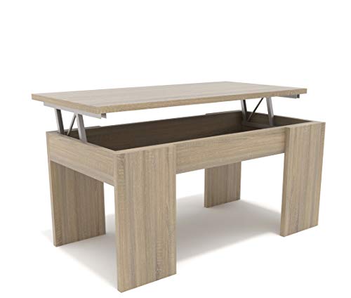 DORMIDAN- Mesa de Centro elevable, Comedor o Auxiliar, Mayor Grosor y Estabilidad (Roble)