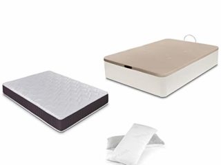DORMIDAN - Pack de canapé abatible de Gran Capacidad + colchón viscoelástico + Almohada visco Copos de Regalo (150_x_190_cm, Blanco)