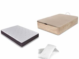 DORMIDAN - Pack de canapé abatible de Gran Capacidad + colchón viscoelástico + Almohada visco Copos de Regalo (105_x_190_cm, Roble)