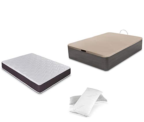 DORMIDAN - Pack de canapé abatible de Gran Capacidad + colchón viscoelástico + Almohada visco Copos de Regalo (135_x_190_cm, Ceniza)