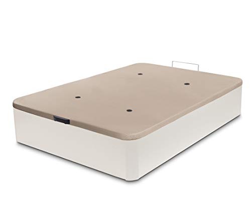 Dormidán - Canapé abatible de Gran Capacidad con Esquinas Redondeadas en Madera, Base tapizada 3D Transpirable + 4 válvulas aireación (150x200cm, Blanco)
