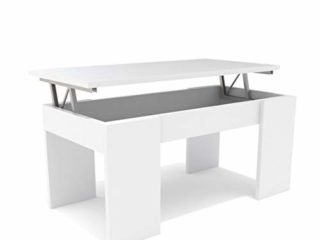 Dormidán- Mesa de Centro elevable, Comedor o Auxiliar, Mayor Grosor y Estabilidad (Blanco/Blanco)